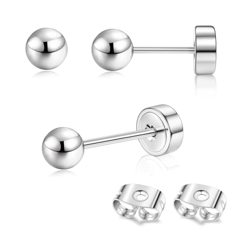 Adramata 2Pcs Titan Ohrringe Gold Damen Ohrstecker Titan Flach Zurück Ohrstecker Hypoallergene Piercing Ohr Tragus Piercing Helix Piercings Gold Silber Titan Ohrringe 2/3/4MM von Adramata