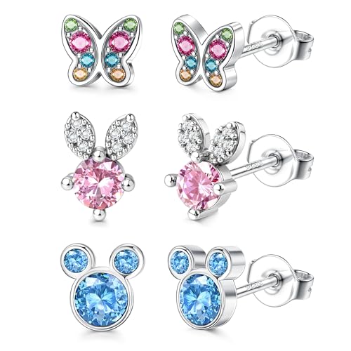 Adramata 3 Paar Ohrringe Silber 925 Mädchen Damen Hypoallergene Ohrringe Kleine Stern Blumen Schmetterling Herz Ohrringe Set Ohrstecker Silber 925 Kinder Ohrringe für Mädchen von Adramata