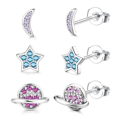 Adramata 3 Paar Ohrringe Silber 925 Mädchen Damen Hypoallergene Ohrringe Kleine Stern Blumen Schmetterling Herz Ohrringe Set Ohrstecker Silber 925 Kinder Ohrringe für Mädchen von Adramata