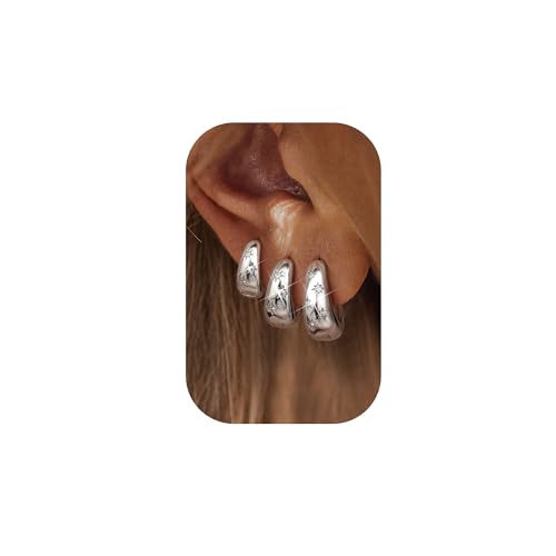 Adramata 3 Paare Ohrringe Creolen Gold 14K Vergoldete Ohrringe Set Hypoallergen Klein Creolen Chunky Ohrringe Creolen Silber Statement Ohrringe Damen CZ Ohrringe Gold Creolen Schmuck von Adramata