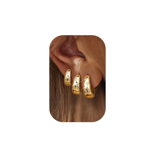 Adramata 3 Paare Ohrringe Creolen Gold 14K Vergoldete Ohrringe Set Hypoallergen Klein Creolen Chunky Ohrringe Creolen Silber Statement Ohrringe Damen CZ Ohrringe Gold Creolen Schmuck von Adramata