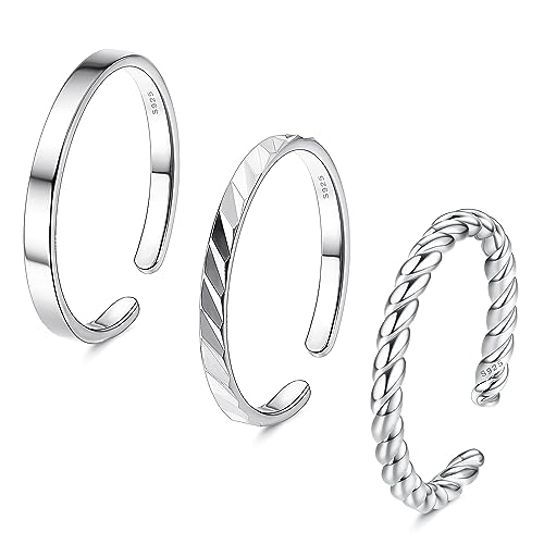 Adramata 3 Pcs Ring Silber 925 Damen Verstellbare Ringe Set Knöchelringe Einfache Silber Ringe 925 Frauen Stapelbare Fingerring Offene Ringe Daumenring Silber Ringe für Damen Geschenke für Frauen von Adramata