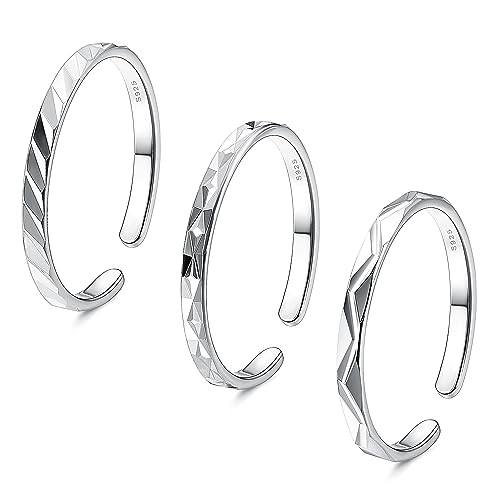 Adramata 3 Pcs Ring Silber 925 Damen Verstellbare Ringe Set Knöchelringe Einfache Silber Ringe 925 Frauen Stapelbare Fingerring Offene Ringe Daumenring Silber Ringe für Damen Geschenke für Frauen von Adramata