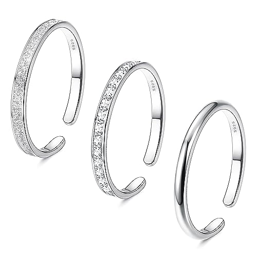 Adramata 3 Pcs Ring Silber 925 Damen Verstellbare Ringe Set Knöchelringe Einfache Silber Ringe 925 Frauen Stapelbare Fingerring Offene Ringe Daumenring Silber Ringe für Damen Geschenke für Frauen von Adramata