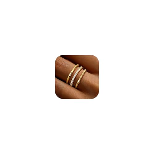 Adramata 3er Set Stapelbare Ringe für Damen - Gold 14 Karat Gefüllte Ringe: Daumenring, Fingerring & Bandring - Damen & Mädchen Verlobungs- & Engagementringe von Adramata
