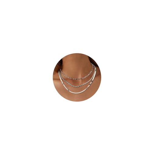 Adramata 3Pcs Halskette Damen Edelstahl Kette Damen Schlangenkette Figaro Stapelbar Halskette Damen Gold/Silber (Style A-Silber) von Adramata