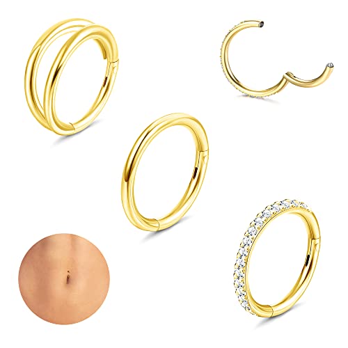 Adramata 3STK Bauchnabelpiercing für Damen - Chirurgenstahl Helix Conch Tragus Ohr Septum Piercing - Gold Silber Ring Körper Schmuck von Adramata
