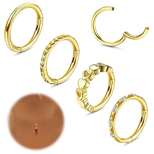 Adramata 4Pcs 14G Bauchnabelpiercing Chirurgenstahl Septum Piercing Knorpel Tragus Helix Piercing Ohr Set Infinity Herz Piercing Bauchnabel Gold Silber Bauchnabelpiercing Ring Körper Piercing Schmuck von Adramata