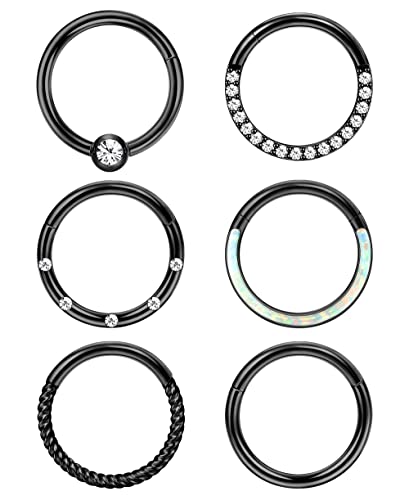Adramata 6 Pcs 16G 18G Nasenpiercing Ring Septum Ring für Damen Herren Silber Nostril Piercing Chirurgenstahl Nase Piercings Helix Conch Tragus Ohr Piercing Lippenringe Nasenring Septum Piercing Set von Adramata
