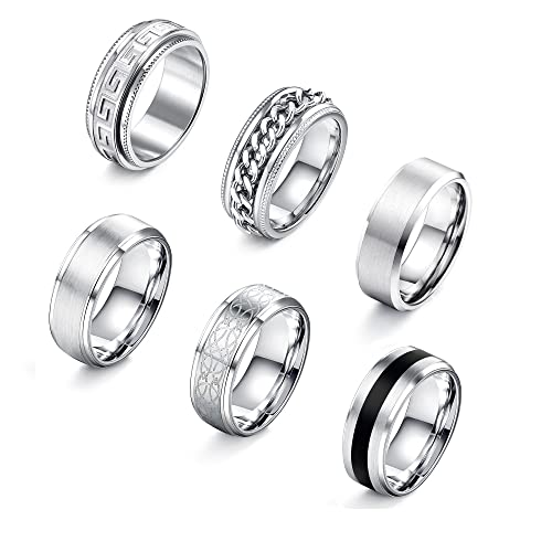 Adramata 6 Stück Ring Damen Edelstahl Vintage Ringe mit Keltischen Knoten Eheringe Partnerringe Trauringe Verlobungs Ringe Silber Ring Herren Damen Set 8mm von Adramata