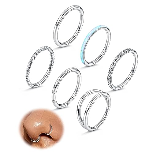 Adramata 6Pcs 18G Nasenpiercing Ring Septum Piercing Chirurgenstahl Nostril Piercing Helix Piercings Conch Piercing Ring Tragus Ohr Piercing Gold Silber Nasenring Piercing Set für Damen Herren von Adramata