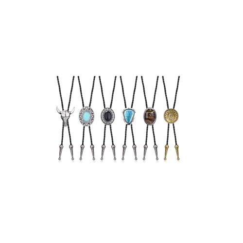 Adramata 6Pcs Bolo Tie Herren Männer Binden Western Cowboy Natural Tiger Eye Leder Krawatte Halloween Kostüm Zubehör von Adramata