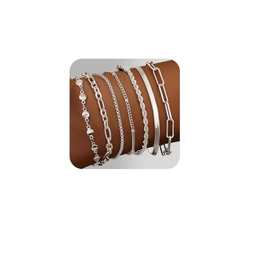 Adramata 7Pcs Armband Damen Edelstahl Ketten Armbänder Set 14K Vergoldet Armbander Twist Schlange Armkette Damen CZ Verstellbar Armband Set Charm Armband Silber Rosegold Gold Armband für Damen Frauen von Adramata