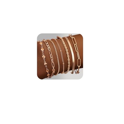 Adramata 7Pcs Armband Damen Edelstahl Ketten Armbänder Set 14K Vergoldet Armbander Twist Schlange Armkette Damen CZ Verstellbar Armband Set Charm Armband Silber Rosegold Gold Armband für Damen Frauen Adramata 7Pcs Armband Damen Edelstahl Ketten Armbänder Set 14K Vergoldet Armbander Twist Schlange Armkette Damen CZ Verstellbar Armband Set Charm Armband Silber Rosegold Gold Armband für Damen Frauen von Adramata