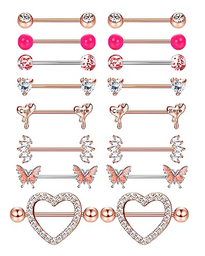 Adramata 8 Paar 14G Nippelpiercing Chirurgenstahl Brustwarzenpiercing Set CZ Schmetterling Nippel Piercing Set Kugel Herz Zungenstangen Nippelpiercing Körper Piercing Schmuck Damen Adramata 8 Paar 14G Nippelpiercing Chirurgenstahl Brustwarzenpiercing Set CZ Schmetterling Nippel Piercing Set Kugel Herz Zungenstangen Nippelpiercing Körper Piercing Schmuck Damen von Adramata