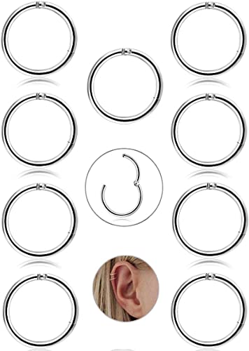 Adramata 9 Stück 16g Nasenpiercing für Männer Frauen, Edelstahl Septum Clicker Ring für Frauen, Helix Cartilage Daith Tragus Piercing Schmuck Set,S,8MM von Adramata