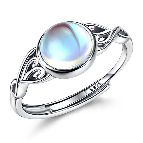 Adramata Ring Silber 925 Damen Mondstein Ring 18 Karat Vergoldeter Offener Ringe Frauen Verstellbarer Fingerring Glänzender Daumenring Ovaler/Runder/Herz Ring Silber Ring für Damen von Adramata