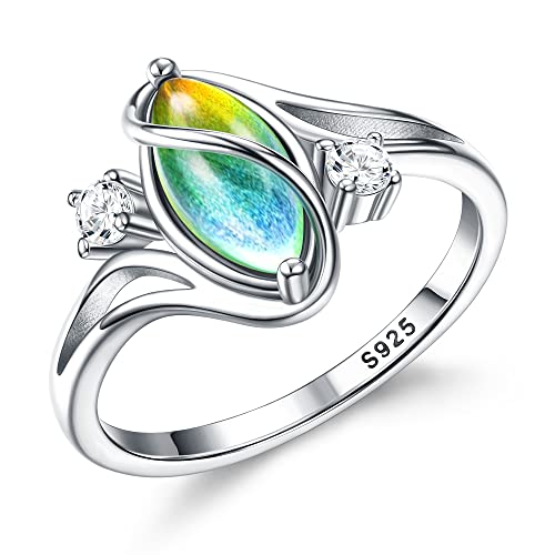 Adramata 925 Silber Ring für Damen Hypoallergen Stimmungsringe Farbwechsel Mood Ring Gefühlsring Handgefertigter Fingerringe Vintage Statement Ring Silber Stimmungsring für Damen von Adramata