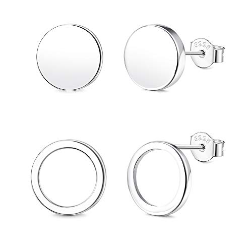 Adramata 925 Silber Runde Ohrstecker Für Damen Männer, 10 mm Kreis Ohrringe, 8 mm Flache Runde Ohrringe Ziemlich Kleine Einfache Ohrstecker Sterling Silber Mit Geschenkbox (2 Paare mit Box) von Adramata