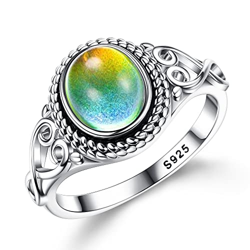 Adramata 925 Silber Ring für Damen 18 Karat Vergoldeter Ringe Hypoallergen Stimmungsringe Farbwechsel Mood Ring Fingerringe Statement Ring Vintage Handgefertigter Ring Silber Stimmungsring für Damen von Adramata