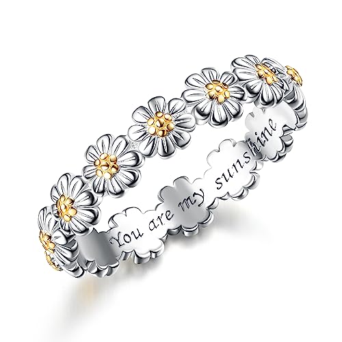 Adramata Ring Silber 925 Damen Silber Gänseblümchen Ring Statement Ringe You Are My Sunshine Blumenring Zierlicher Bandring Minimalistischer Fingerring Daumen Ringe Silber Ringe für Frauen Mädchen von Adramata