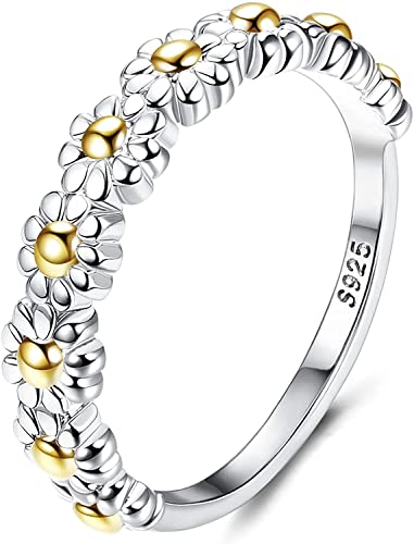 Adramata 925 Sterling Silber Gänseblümchen Ringe Frauen Damen Stapelringe Knöchelringe Lässige Ringe Zarte Alltagsringe Komfort Fit Zierliche Einfache Blumenbänder Ringschmuck von Adramata