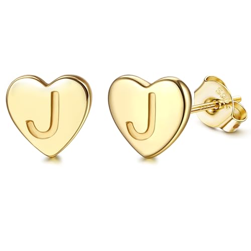 Adramata Buchstaben Ohrringe Silber 925 Damen Herz Ohrringe Mädchen Initialen Buchstaben Ohrstecker Gold/Silver Geschenke für kinder Mädchen,G10 von Adramata
