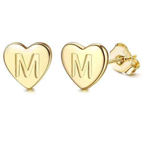 Adramata Buchstaben Ohrringe Silber 925 Damen Herz Ohrringe Mädchen Initialen Buchstaben Ohrstecker Gold/Silver Geschenke für kinder Mädchen,G13 von Adramata