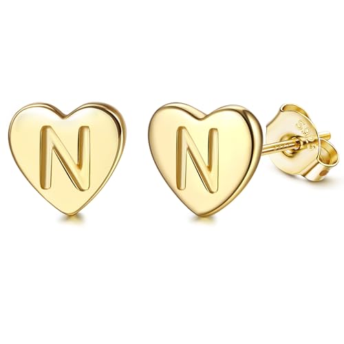 Adramata Buchstaben Ohrringe Silber 925 Damen Herz Ohrringe Mädchen Initialen Buchstaben Ohrstecker Gold/Silver Geschenke für kinder Mädchen,G14 von Adramata
