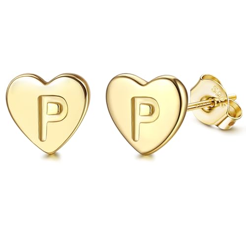 Adramata Buchstaben Ohrringe Silber 925 Damen Herz Ohrringe Mädchen Initialen Buchstaben Ohrstecker Gold/Silver Geschenke für kinder Mädchen,G16 von Adramata