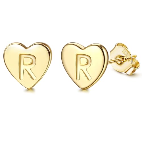 Adramata Buchstaben Ohrringe Silber 925 Damen Herz Ohrringe Mädchen Initialen Buchstaben Ohrstecker Gold/Silver Geschenke für kinder Mädchen,G18 von Adramata