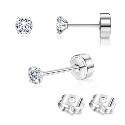 Adramata 2Pcs Titan Ohrringe Gold Damen Ohrstecker Titan Flach Zurück Ohrstecker Hypoallergene Piercing Ohr Tragus Piercing Helix Piercings Gold Silber Titan Ohrringe 2/3/4MM von Adramata