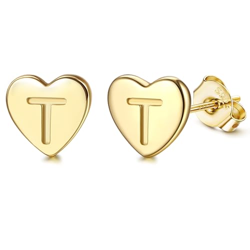 Adramata Buchstaben Ohrringe Silber 925 Damen Herz Ohrringe Mädchen Initialen Buchstaben Ohrstecker Gold/Silver Geschenke für kinder Mädchen,G20 von Adramata