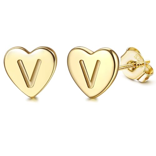 Adramata Buchstaben Ohrringe Silber 925 Damen Herz Ohrringe Mädchen Initialen Buchstaben Ohrstecker Gold/Silver Geschenke für kinder Mädchen,G22 von Adramata
