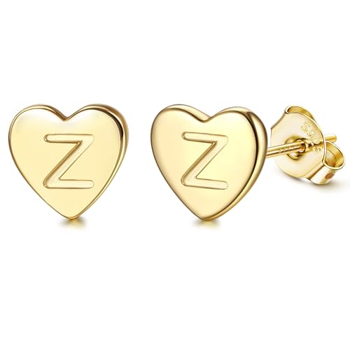Adramata Buchstaben Ohrringe Silber 925 Damen Herz Ohrringe Mädchen Initialen Buchstaben Ohrstecker Gold/Silver Geschenke für kinder Mädchen,G26 von Adramata