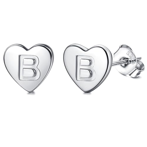 Adramata Buchstaben Ohrringe Silber 925 Damen Herz Ohrringe Mädchen Initialen Buchstaben Ohrstecker Gold/Silver Geschenke für kinder Mädchen,S2 von Adramata