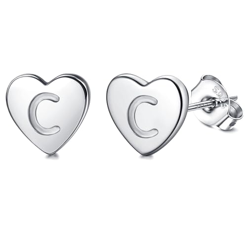 Adramata Buchstaben Ohrringe Silber 925 Damen Herz Ohrringe Mädchen Initialen Buchstaben Ohrstecker Gold/Silver Geschenke für kinder Mädchen,S3 von Adramata