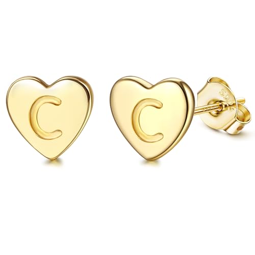 Adramata Buchstaben Ohrringe Silber 925 Damen Herz Ohrringe Mädchen Initialen Buchstaben Ohrstecker Gold/Silver Geschenke für kinder Mädchen,G3 von Adramata