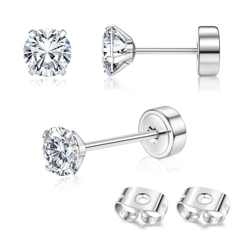Adramata 2Pcs Titan Ohrringe Gold Damen Ohrstecker Titan Flach Zurück Ohrstecker Hypoallergene Piercing Ohr Tragus Piercing Helix Piercings Gold Silber Titan Ohrringe 2/3/4MM von Adramata