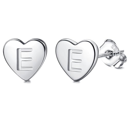 Adramata Buchstaben Ohrringe Silber 925 Damen Herz Ohrringe Mädchen Initialen Buchstaben Ohrstecker Gold/Silver Geschenke für kinder Mädchen,S5 von Adramata