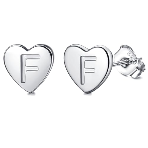 Adramata Buchstaben Ohrringe Silber 925 Damen Herz Ohrringe Mädchen Initialen Buchstaben Ohrstecker Gold/Silver Geschenke für kinder Mädchen,S6 von Adramata