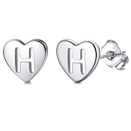 Adramata Buchstaben Ohrringe Silber 925 Damen Herz Ohrringe Mädchen Initialen Buchstaben Ohrstecker Gold/Silver Geschenke für kinder Mädchen,S8 von Adramata