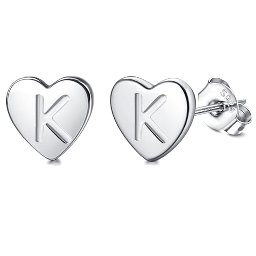 Adramata Buchstaben Ohrringe Silber 925 Damen Herz Ohrringe Mädchen Initialen Buchstaben Ohrstecker Gold/Silver Geschenke für kinder Mädchen,S11 von Adramata