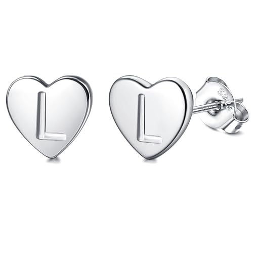 Adramata Buchstaben Ohrringe Silber 925 Damen Herz Ohrringe Mädchen Initialen Buchstaben Ohrstecker Gold/Silver Geschenke für kinder Mädchen,S12 von Adramata