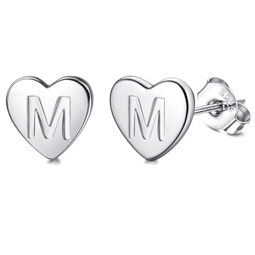 Adramata Buchstaben Ohrringe Silber 925 Damen Herz Ohrringe Mädchen Initialen Buchstaben Ohrstecker Gold/Silver Geschenke für kinder Mädchen,S13 von Adramata