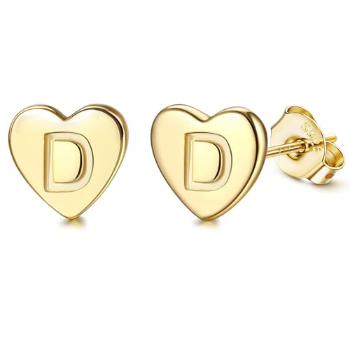 Adramata Buchstaben Ohrringe Silber 925 Damen Herz Ohrringe Mädchen Initialen Buchstaben Ohrstecker Gold/Silver Geschenke für kinder Mädchen,G4 von Adramata