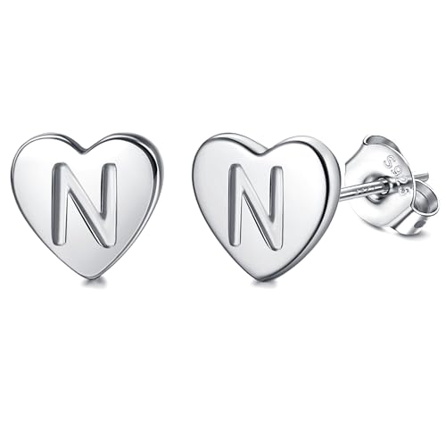 Adramata Buchstaben Ohrringe Silber 925 Damen Herz Ohrringe Mädchen Initialen Buchstaben Ohrstecker Gold/Silver Geschenke für kinder Mädchen,S14 von Adramata