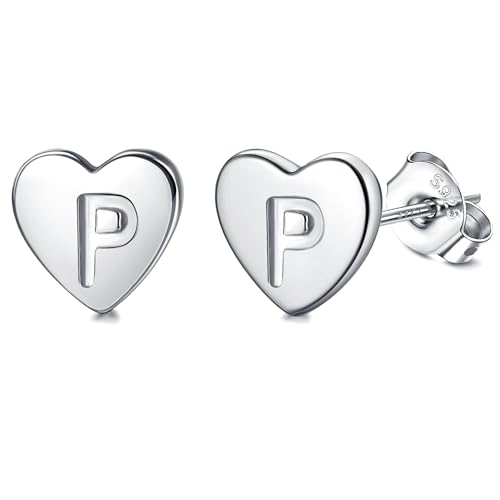 Adramata Buchstaben Ohrringe Silber 925 Damen Herz Ohrringe Mädchen Initialen Buchstaben Ohrstecker Gold/Silver Geschenke für kinder Mädchen,S16 von Adramata