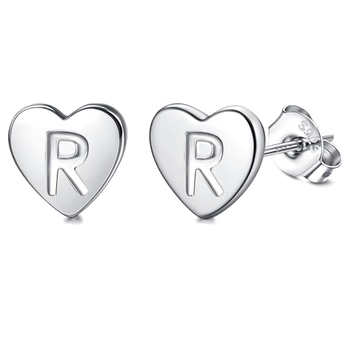 Adramata Buchstaben Ohrringe Silber 925 Damen Herz Ohrringe Mädchen Initialen Buchstaben Ohrstecker Gold/Silver Geschenke für kinder Mädchen,S18 von Adramata