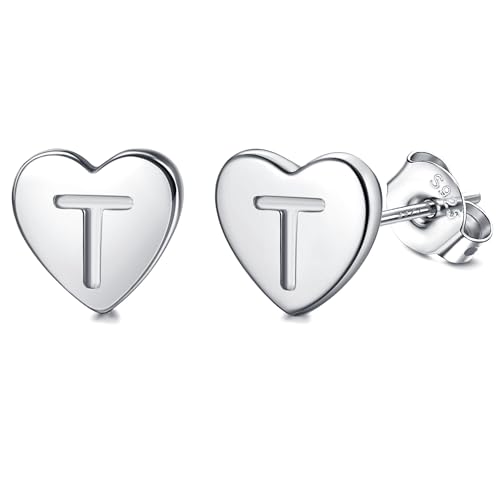 Adramata Buchstaben Ohrringe Silber 925 Damen Herz Ohrringe Mädchen Initialen Buchstaben Ohrstecker Gold/Silver Geschenke für kinder Mädchen,S20 von Adramata